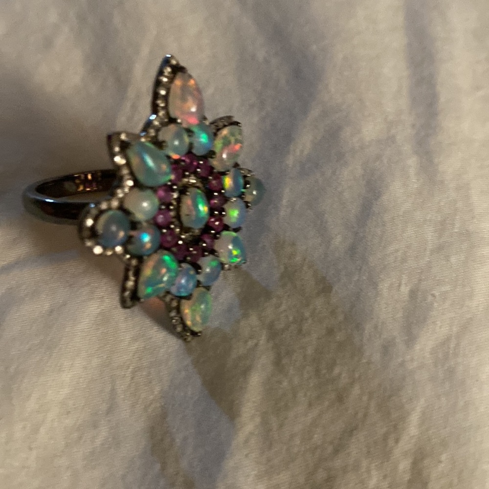 Opal Star Ring With Ruby And Diamonds Set In Ster… - image 2